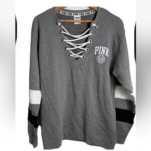 VICTORIA'S SECRET PINK WOMANS LACED VNECK SWEATSHIRT SIZE S